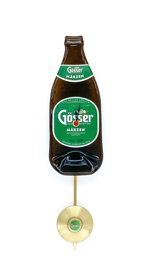 Bierflaschenuhr mit Pendel Gösser