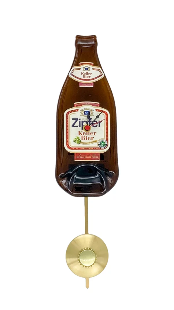 Bierflaschenuhr mit Pendel Zipfer Kellerbier